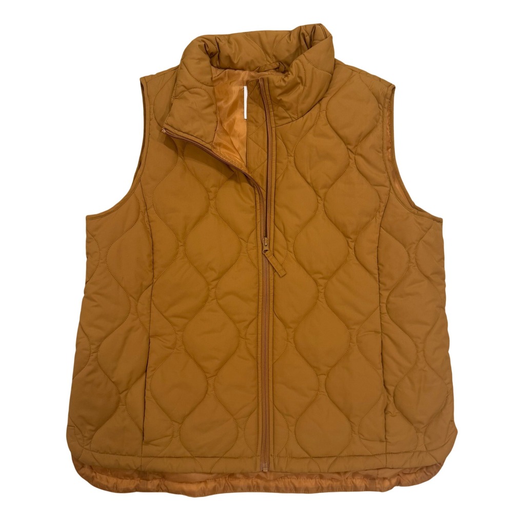 Lands' End FeatherFree Quilted Vest Petite L 14-16 Vintage Amber Insulated